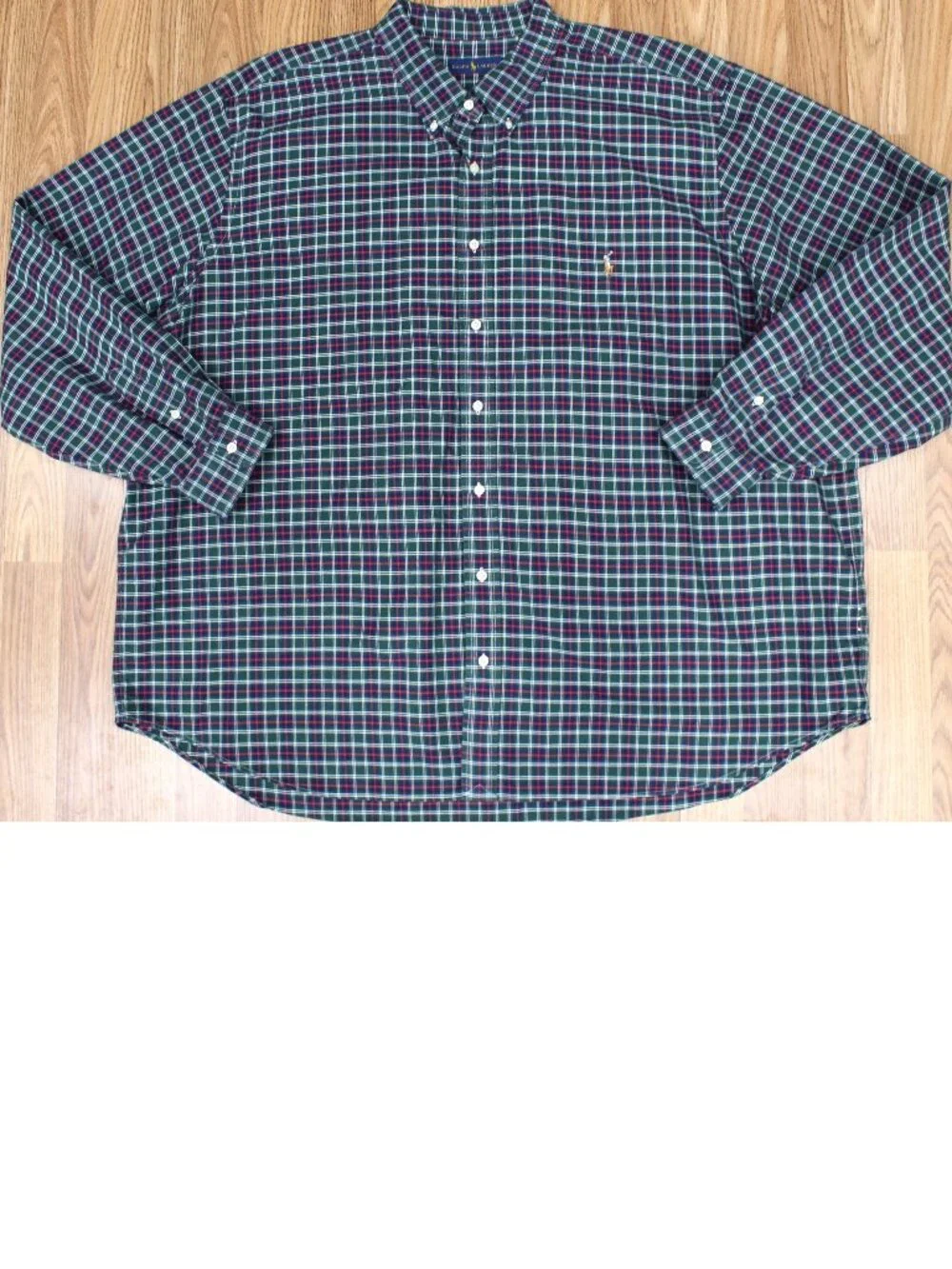 BIG 3XL, 3XB POLO RALPH LAUREN REGULAR FIT SHIRT GREEN & RED PLAID 100% COTTON